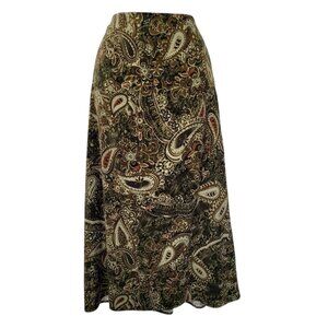 Vintage Skirt Women’s 10 Green Brown Paisley Floral Ankle A-Line Elastic Forest